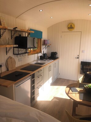 Fridge, microwave, oven, coffee/tea maker