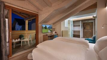 Deluxe Double or Twin Room, Balcony, Mountain View | Frette Italian sheets, premium bedding, down duvets, pillow-top beds