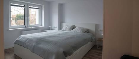 1 bedroom, desk, iron/ironing board, travel cot