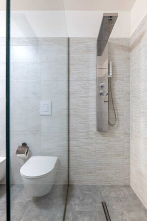 Regadera, secadora de cabello, bidet, toallas 
