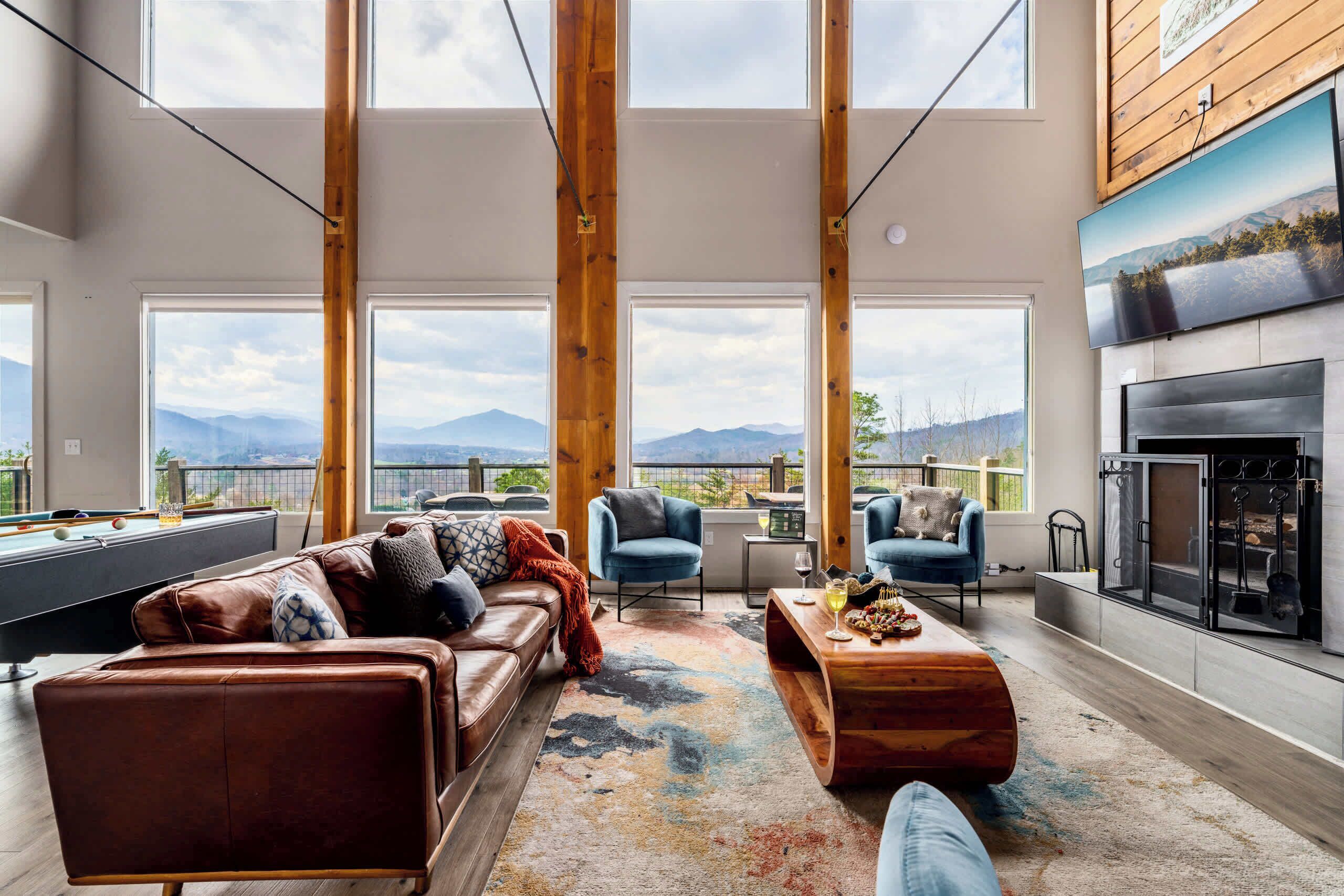 TV, fireplace, video games, table football