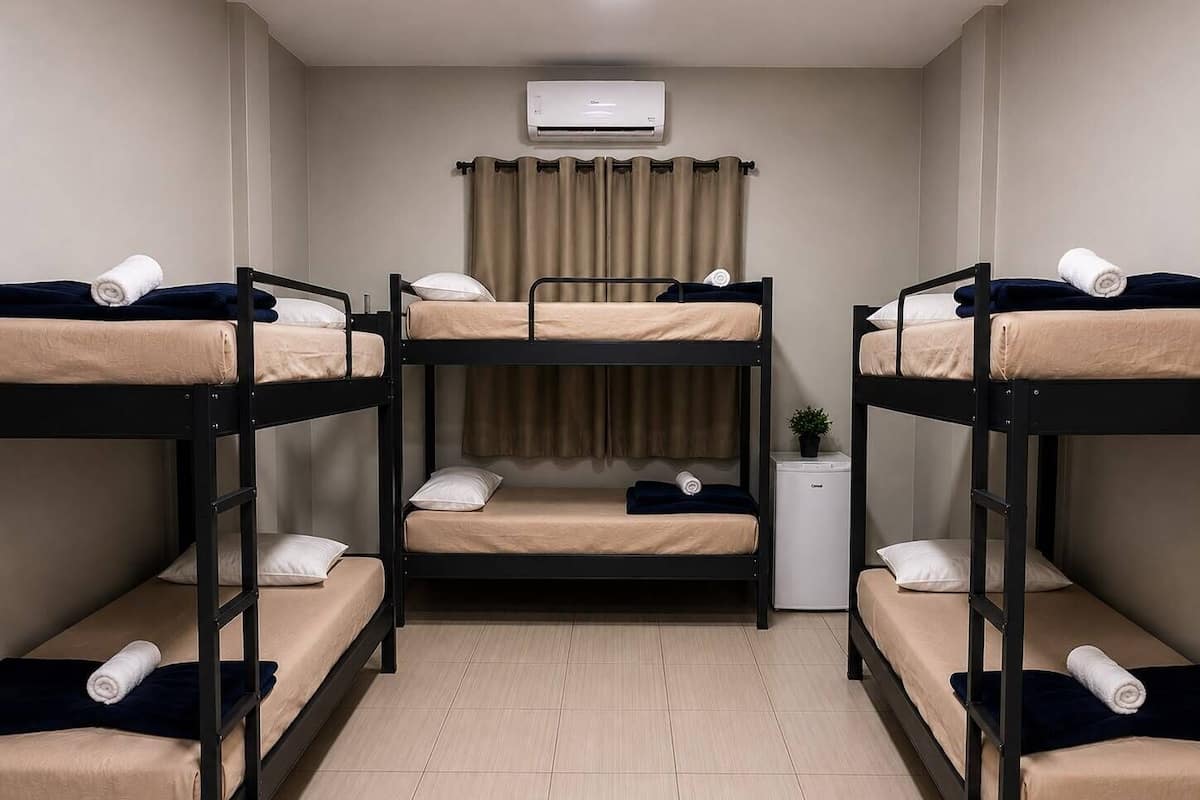 Economy slaapzaal, gemeenschappelijke badkamer | Badkamer | Een douche, zeep, toiletpapier