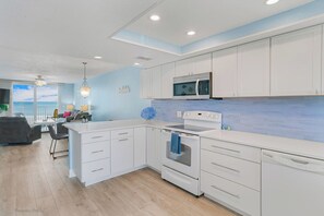 Fridge, microwave, oven, stovetop - Beachfront Oasis-Gulf View-Balcony-Heated Pool (Indian Shores)
