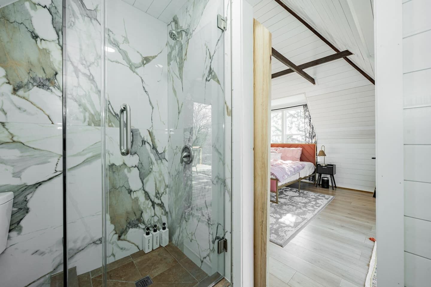 Shower, soap, toilet paper