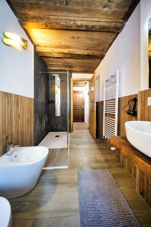 Een douche, een haardroger, een bidet, zeep