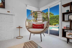 TV, fireplace, offices - Mid-Century Oasis w Heated Pool & Hot Tub  7min DT (Palm Springs)