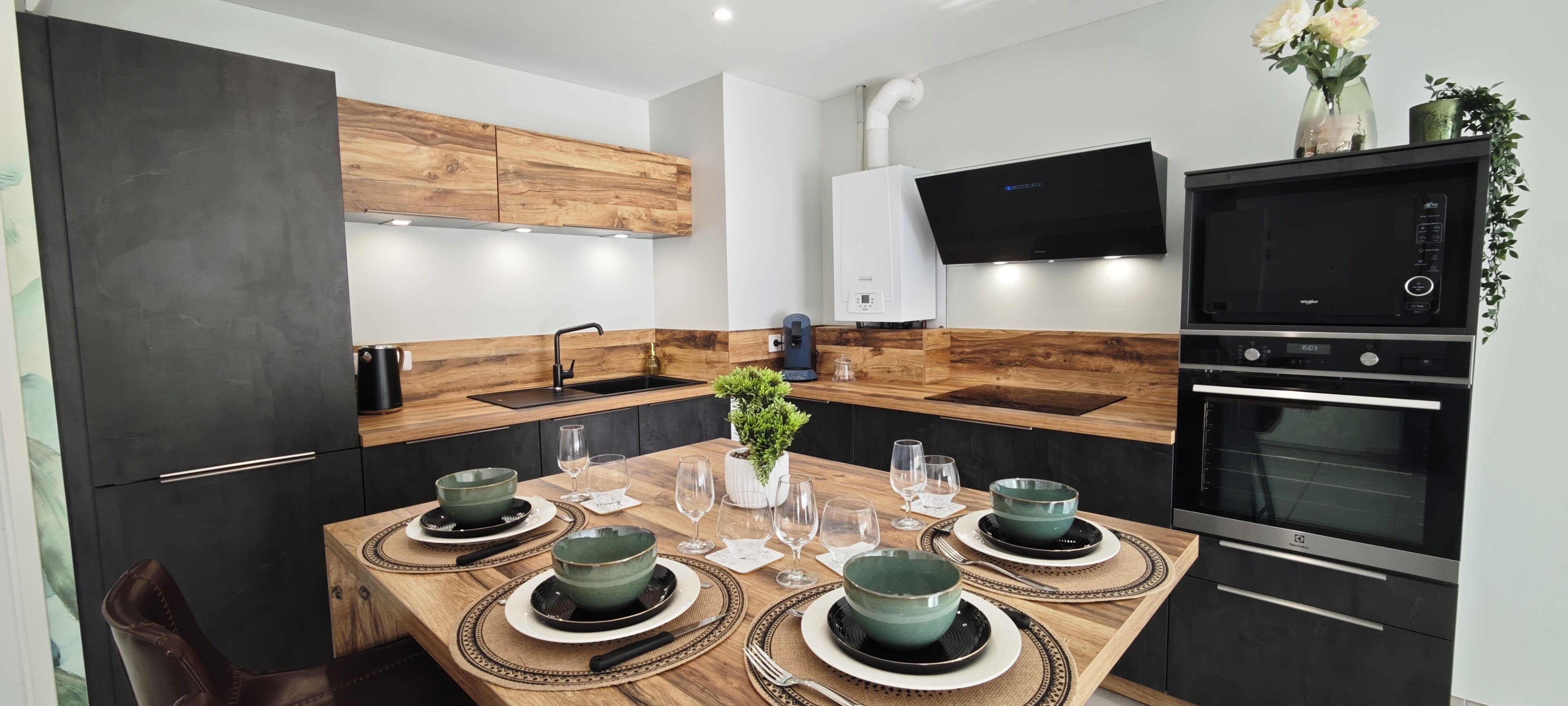 Kühlschrank, Mikrowelle, Ofen, Herdplatte