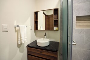 Studio, quang cảnh thành phố | Phòng tắm | Buồng tắm vòi sen, đồ dùng nhà tắm miễn phí, máy sấy tóc, khăn tắm