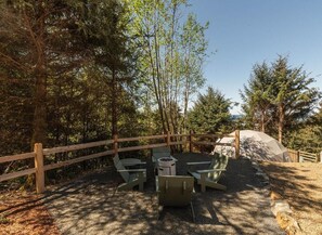 Unclassified image, 5 of 7, button - North Cape Dome - Forest View - Sleeps 4 - Our North Cape, Forest view Dome contains 1 King bed, 1 Twin Day Bed, 1 Trundle sleeps 4. Each has access to a modern luxury SHARED bathhouses and in dome electric fireplace, heat, fans, wet bar, work desk, (Cloverdale)