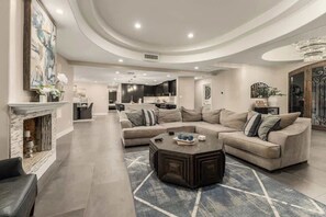 TV, fireplace, offices - Spacious Camelback View Home with Pool & Firepit (Paradise Valley)