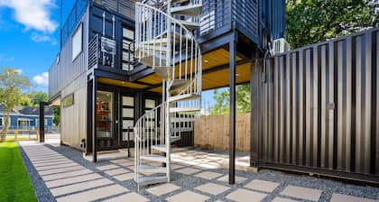 Modern one bedroom container-style guest house with full kitchen, dog friendly