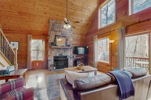 TV, fireplace, table football, books - Cozy cabin with wifi, outdoor hot tub, and fire pit (Sautee Nacoochee)