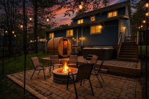 Terrace/patio - Hot Tub + Sauna Escape | Game Room, Fire Pit, Sleeps 14 (Tobyhanna)