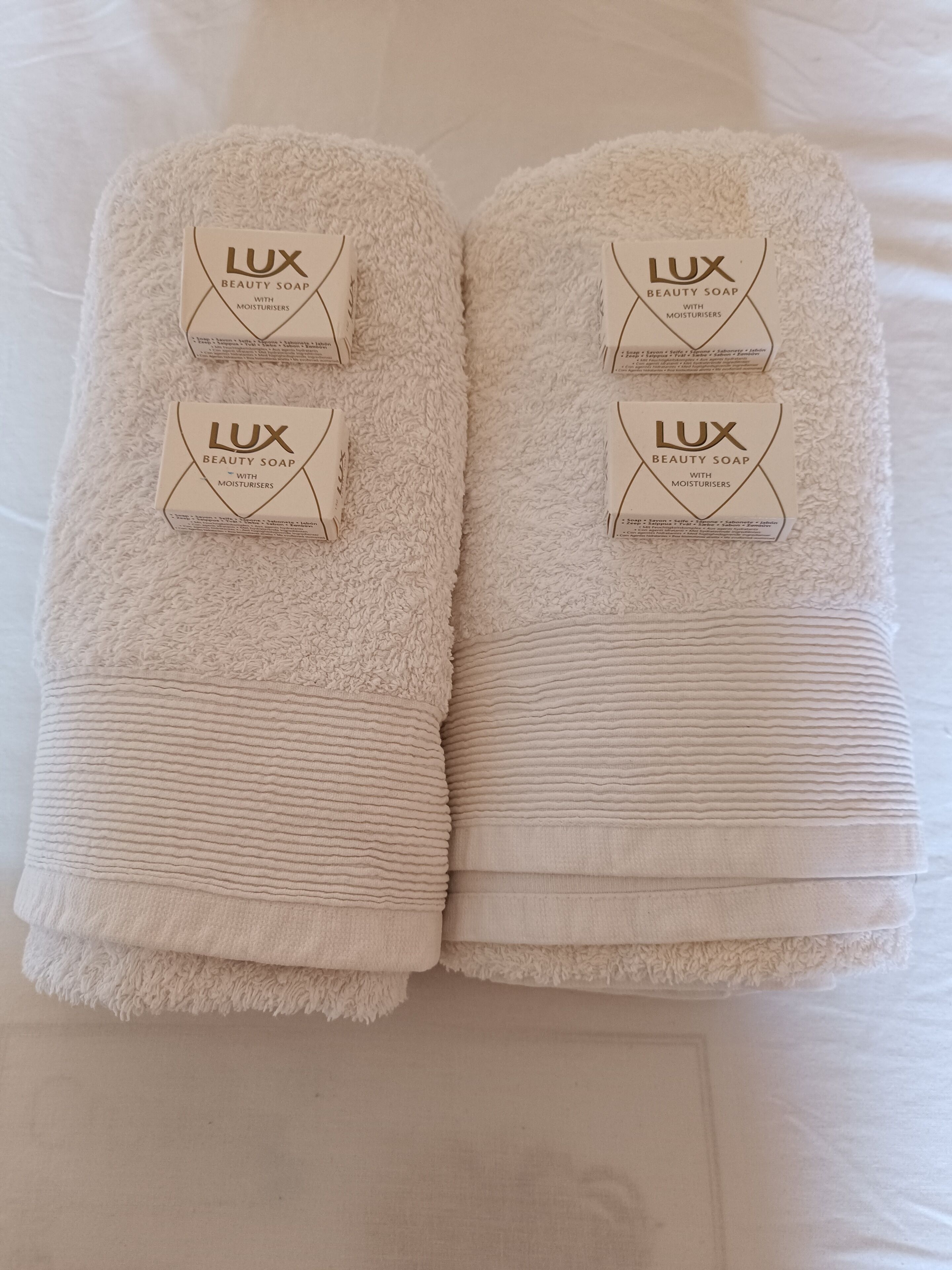 Shower, towels, soap, shampoo