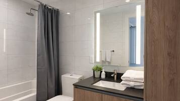 Hair dryer, soap, toilet paper