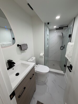 Hair dryer, towels, soap, toilet paper - Stylish 2-bedroom fully furnished basement (Vaughan)