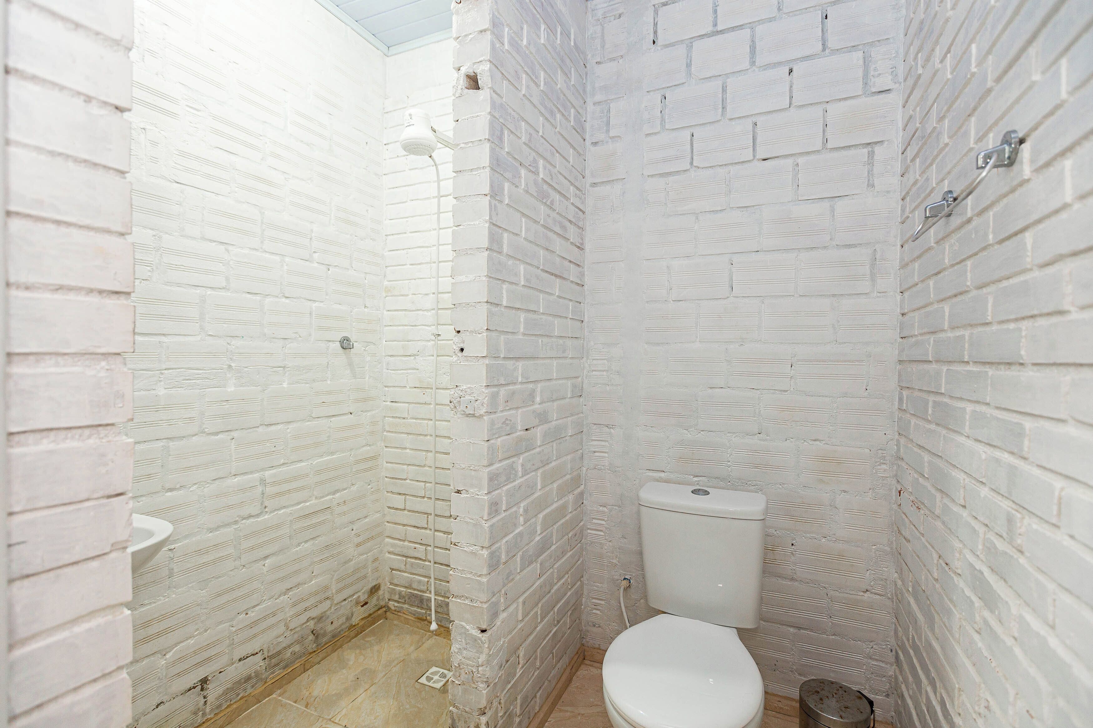 Shower, towels, toilet paper