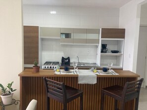 Oven, stovetop - Pet-friendly apartment with air conditioning, sleeps 4, parking 2.5km from the Historic Center. (Paraty)