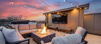 Brand-New Home ~ Rooftop w/ Fire Pit | Hot Tub | TV | Grill |