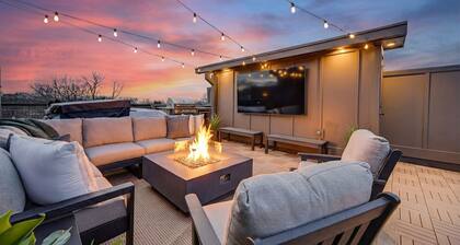 Brand-New Home ~ Rooftop w/ Fire Pit | Hot Tub | TV | Grill |
