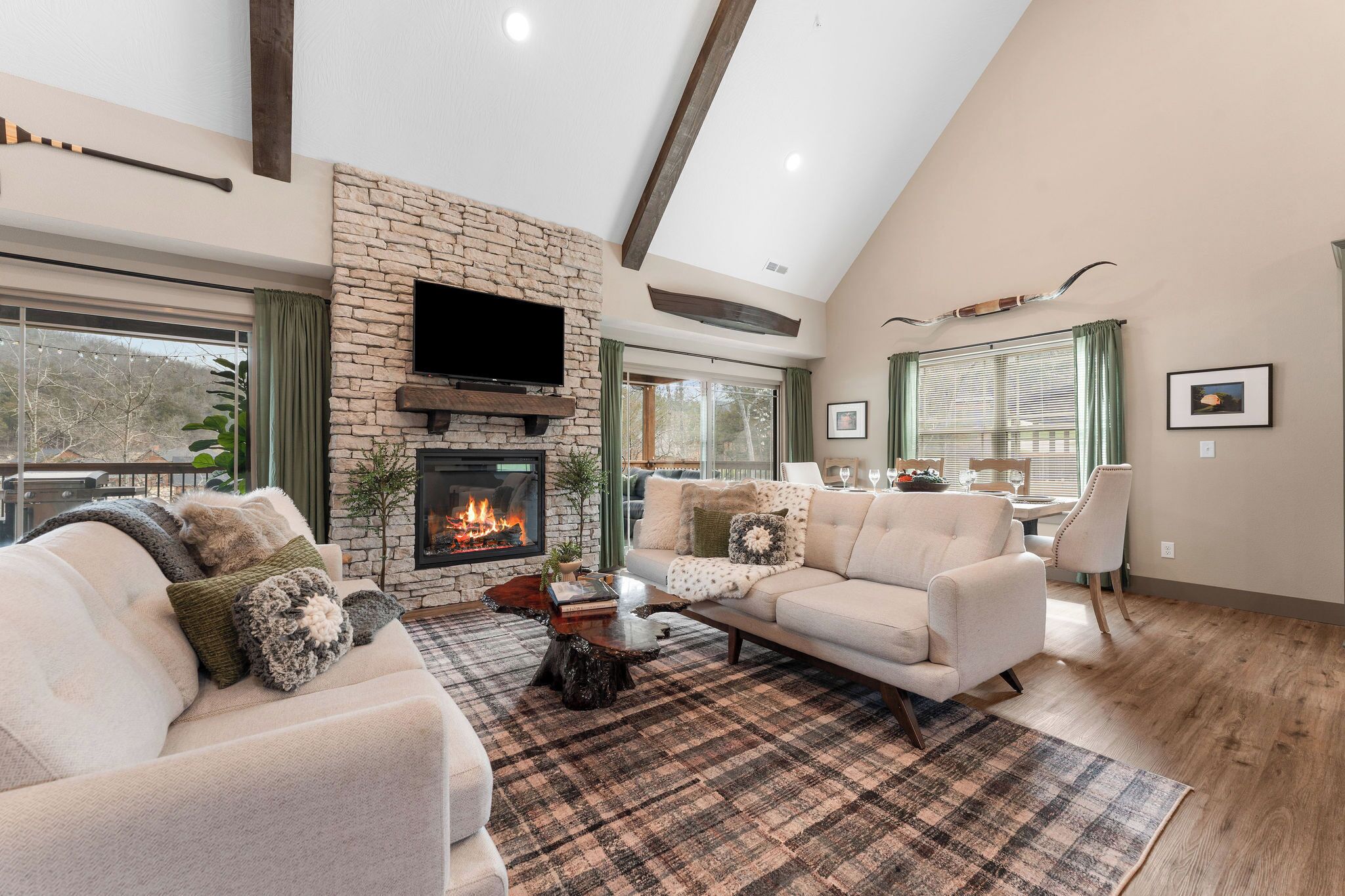 智能电视、壁炉、书