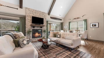 Älytelevisio, takka, kirjoja