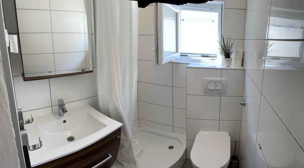 A bathroom with a sink, toilet, and shower.