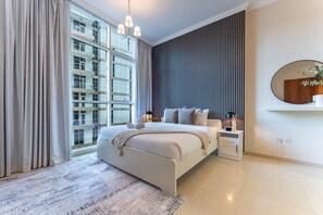 1 bedroom, iron/ironing board, free WiFi, bed sheets - Sophisticated 1BR, Walk to Dubai Mall & Fountain - Dunya Tower, Downtown Dubai (Dubai)