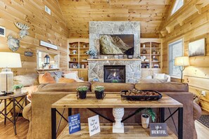TV, fireplace, video games, DVD player - Waterfall Log Cabin: Private Hot Tub & Game Room (Gatlinburg)