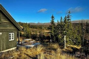 Outdoor dining - Cabin in magnificent landscape and hot tub inside (Sigdal)