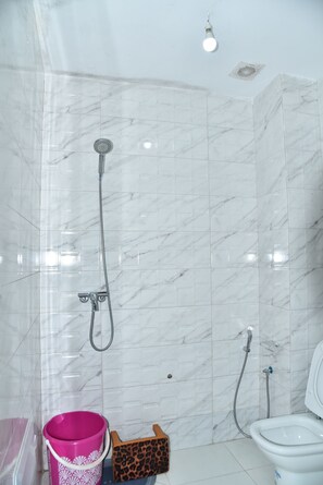 Dusche, Bidet, Handtücher, Toilettenpapier