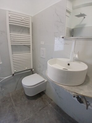 Shower, bidet, towels, soap