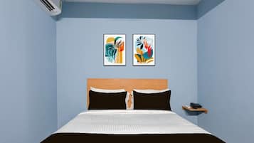 1 quarto, escrivaninha, roupa de cama