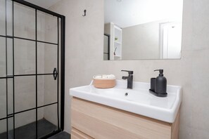 Regadera, secadora de cabello, bidet, toallas 