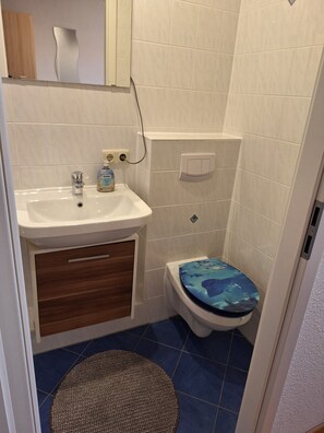 Shower, hair dryer, towels, toilet paper - Single room with private bathroom and kitchenette.  (Diedorf)