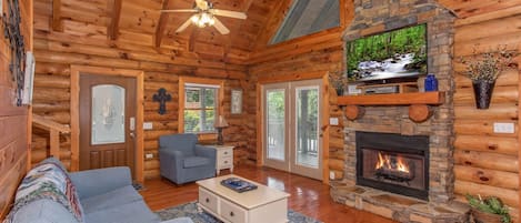 Fernseher, Kamin, DVD-Player