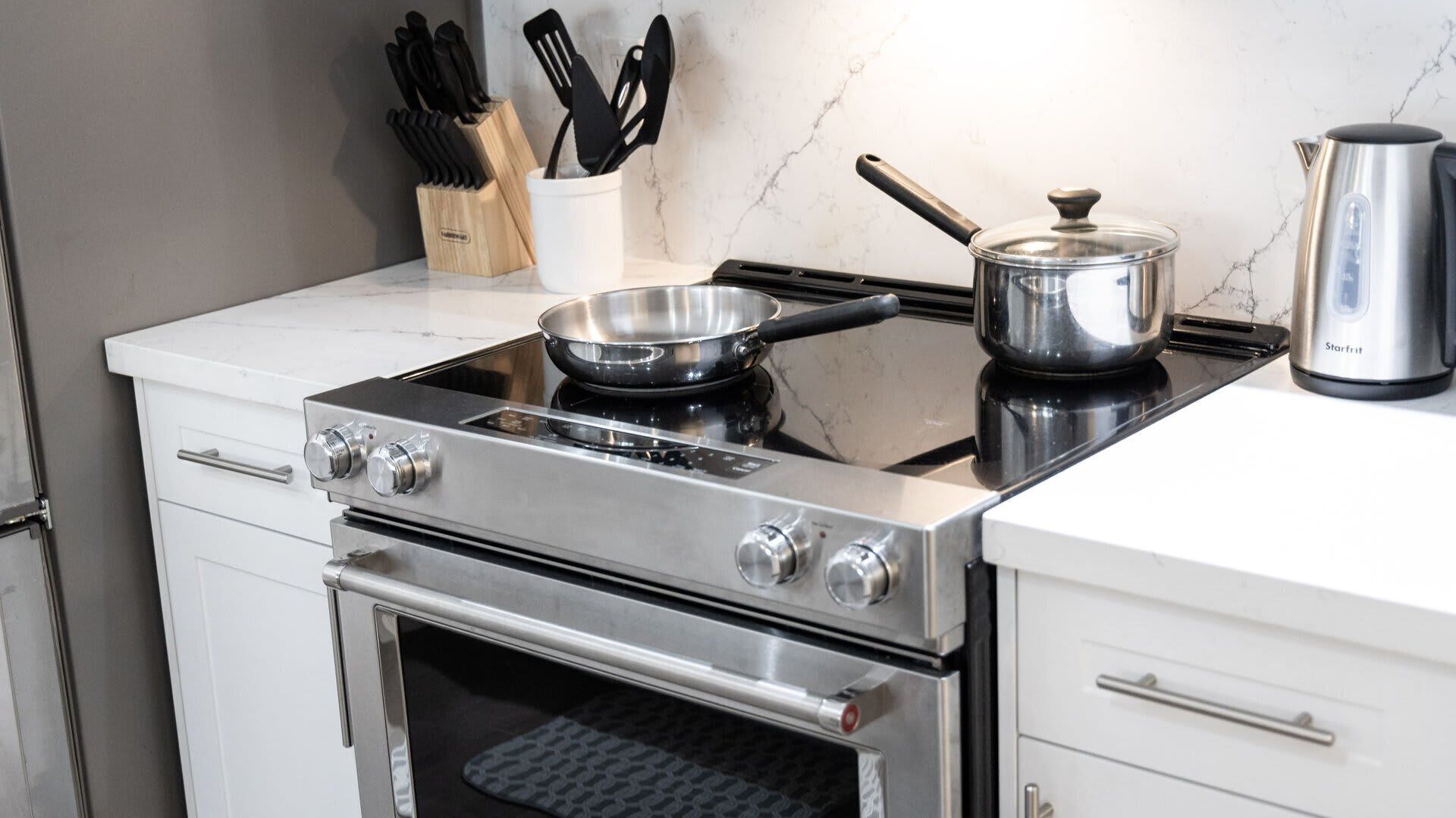 Kitchen appliances and cookware provided for guests to use!