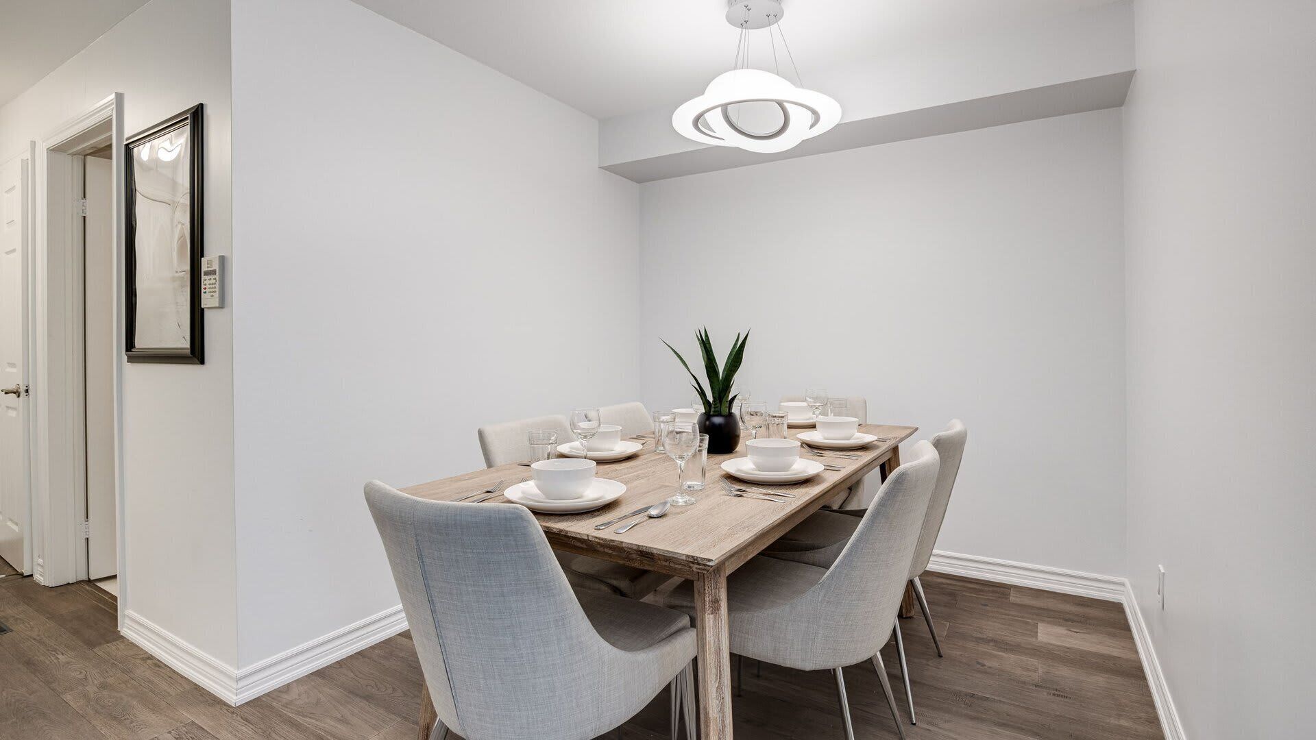 Cozy dining area with a 6-seater dining table