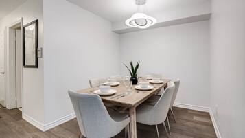 Cozy dining area with a 6-seater dining table