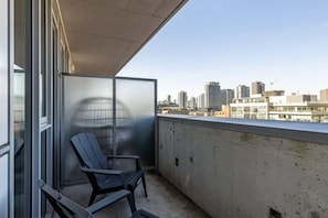 Private west facing balcony with seating area