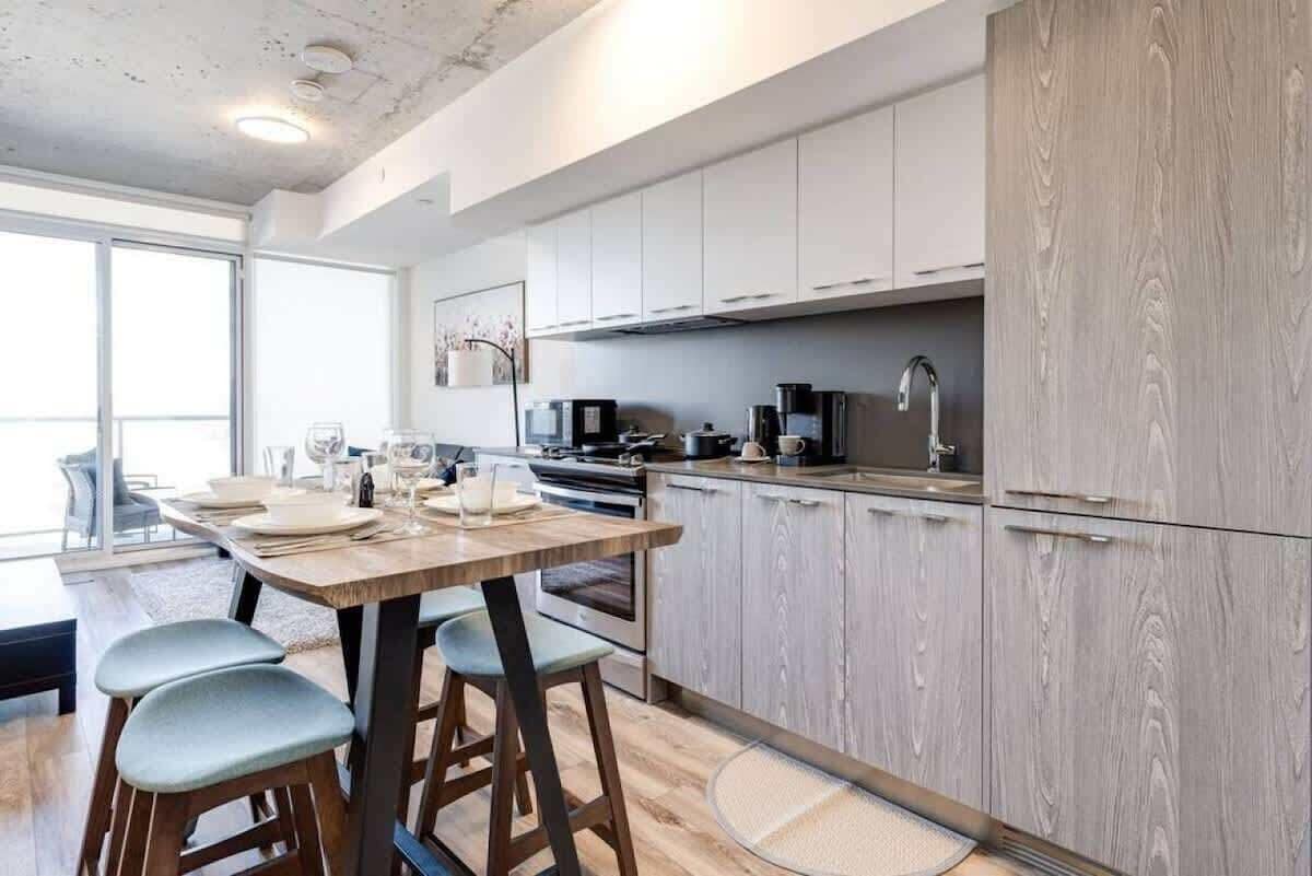 Fully equipped kitchen with complete set of cookware