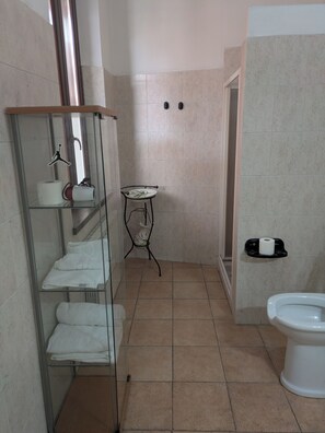 Douche, sèche-cheveux, bidet, serviettes fournies