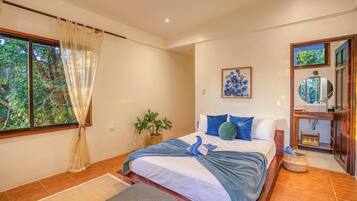 Blackout curtains, iron/ironing board, free cots/infant beds, free WiFi