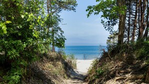 A sandy path leading to a beach with dense foliage on either side. - Stunning Seaview Retreat for 4 in Pobierowo (Rewal)