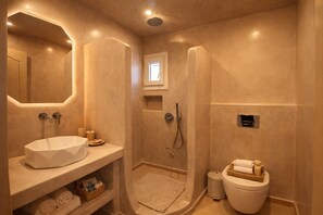 Triple Room, Balcony | Bathroom | Shower, hair dryer, towels, soap - Dauti Central Suites (Karterádos)