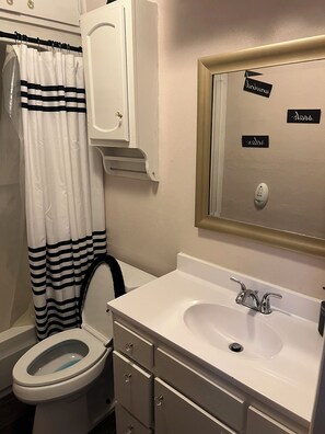 Sèche-cheveux, serviettes fournies, savon, papier toilette