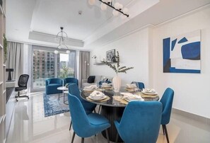 Luxury Apartment, Balcony, City View | In-room dining - Vogue| Opera Grand near Dubai Mall | Burj Khalifa (Dubai)