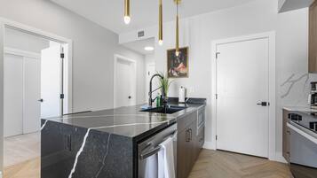 Fridge, microwave, oven, dishwasher