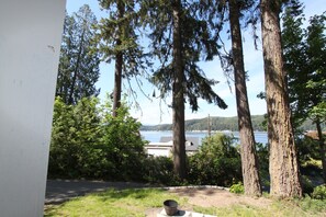 A view of a lake with tall trees and a house in the background. - Scenic Hood Canal View Cottage with AC in charming Union (Union)