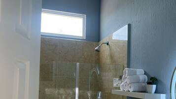 Shower, soap, toilet paper